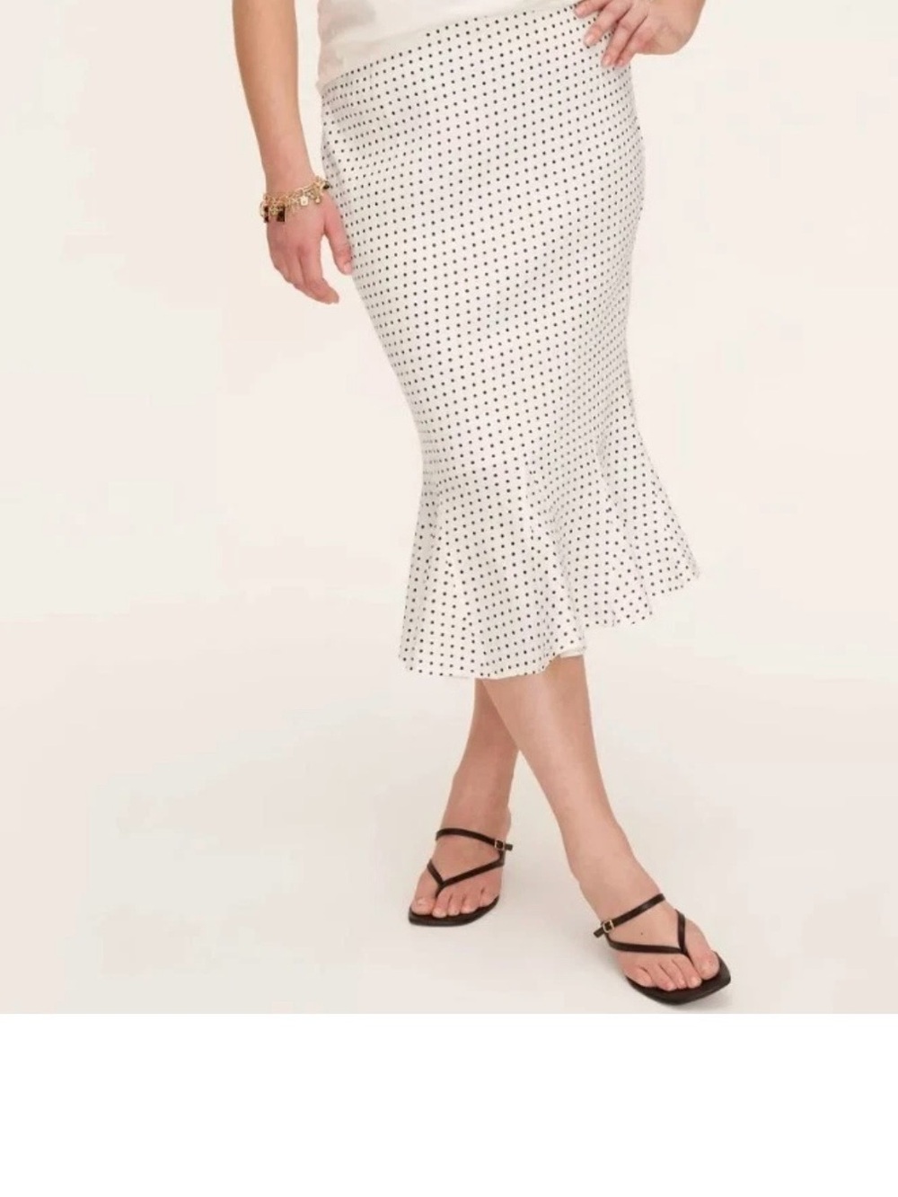 Polka Dot White Midi Flounce Skirt